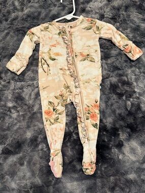 Posh peanut Floral Ruffle Zip Baby One-Piece - Blush Pink